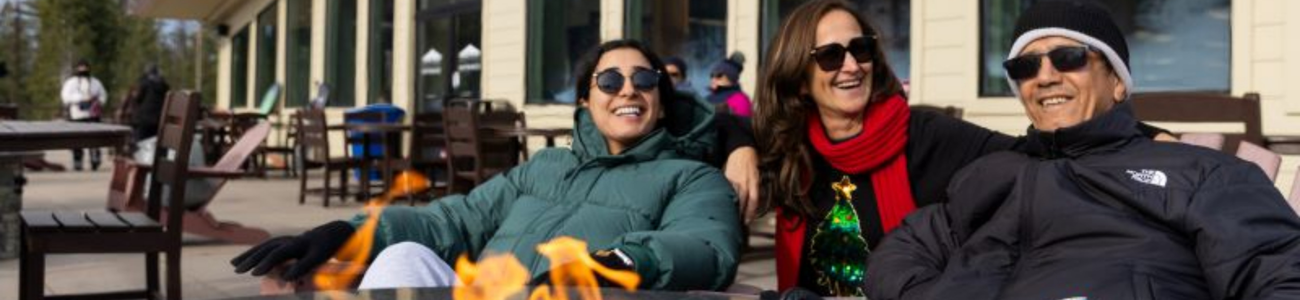 Friends by the firepit at Dodge Ridge Mountain Resort