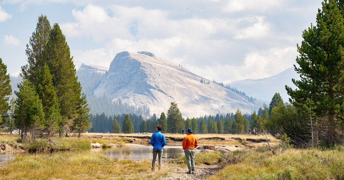 Two men walking in Tuolumne Meadows