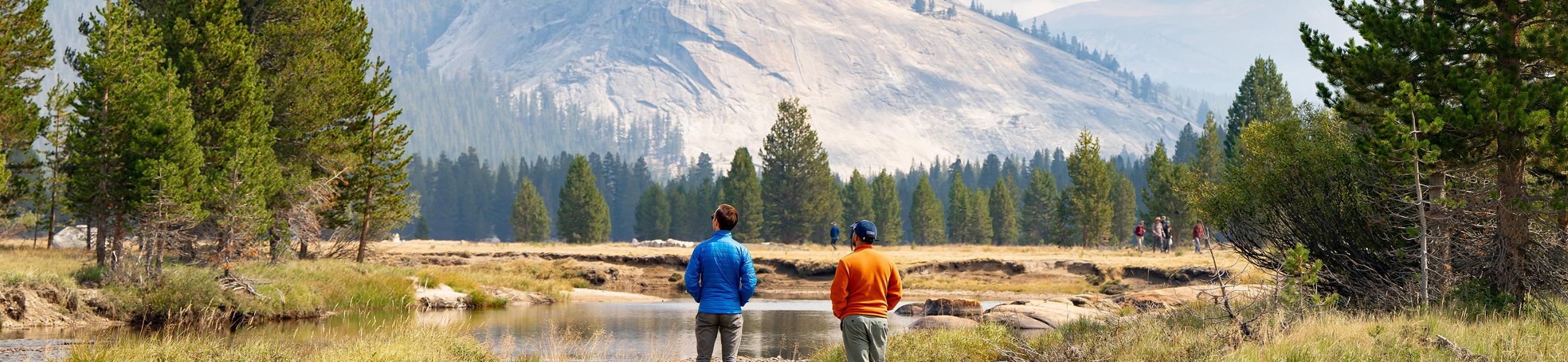 Two men walking in Tuolumne Meadows