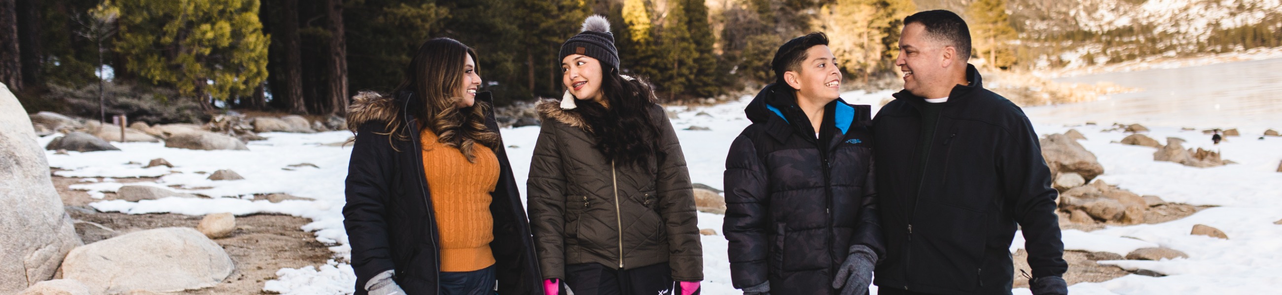 Family at Pinecrest Lake in the winter